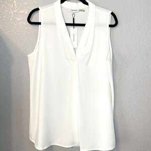 Calvin Klein Sleeveless Blouse with Inverted Pleat